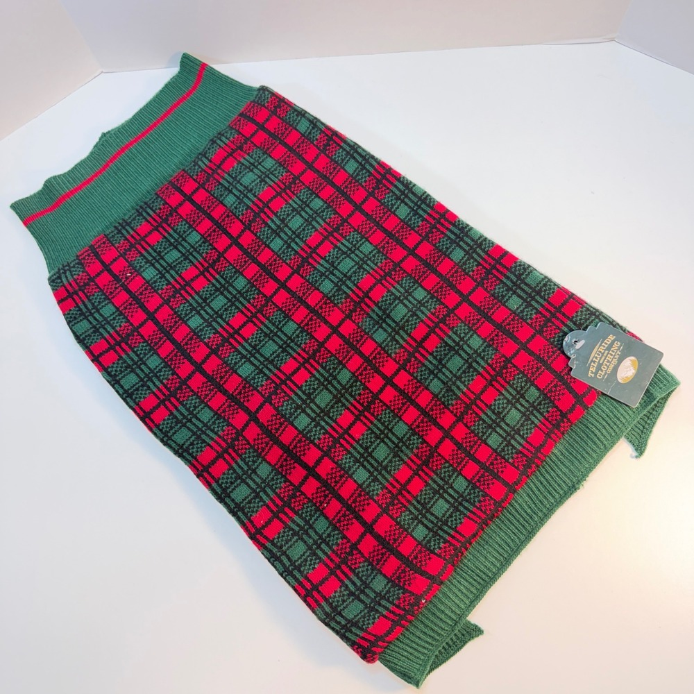 Telluride Dog Sweater Pet Large Red Green Plaid Holiday Festive Knit Cozy NEW